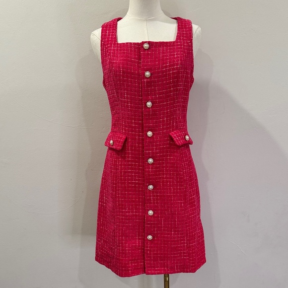 Allegra K Dresses & Skirts - NWOT Allegra K Fushia & White Tweed Pearl Button Dress | XS | Fully Lined